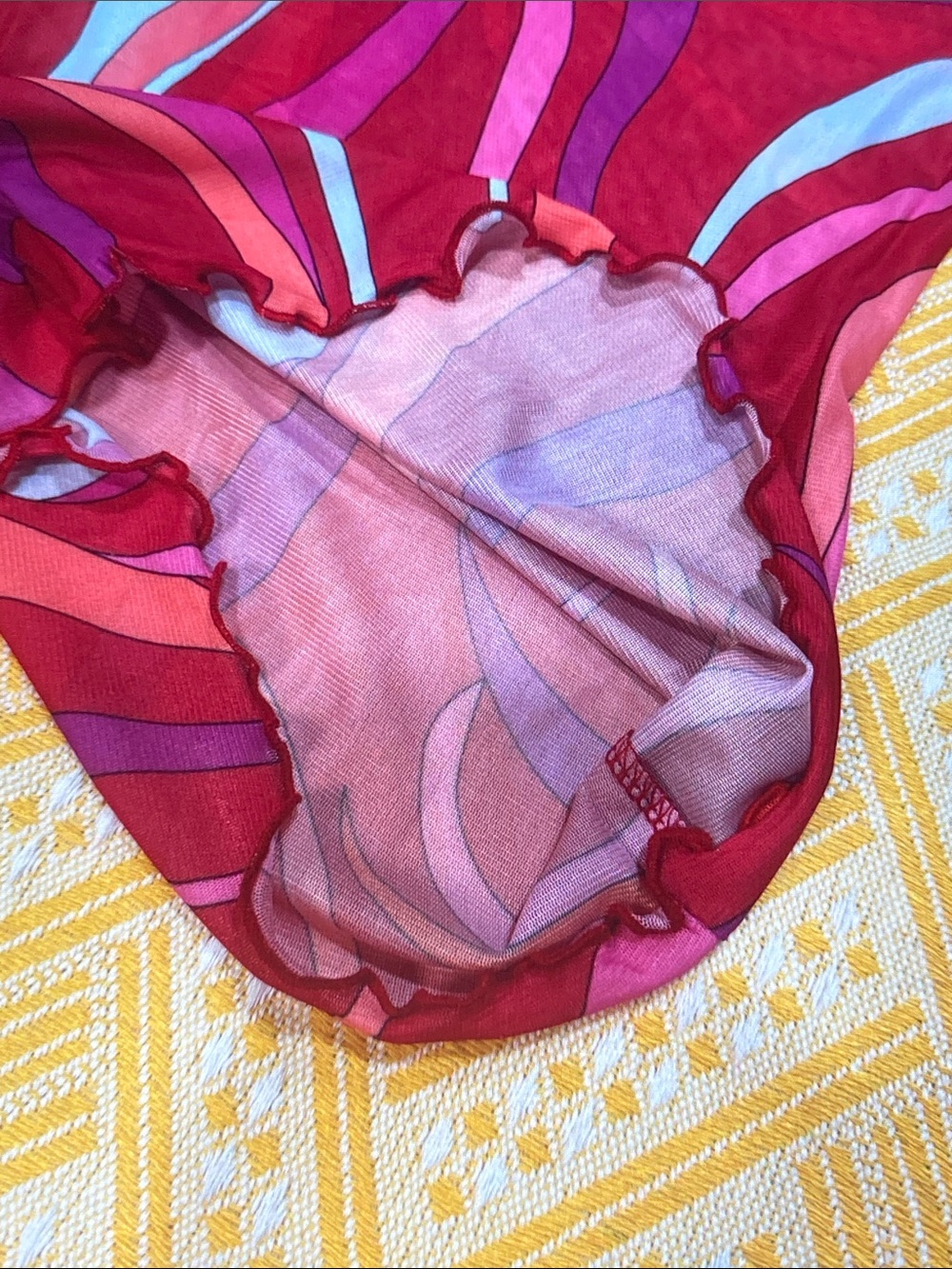 -Inspired Red Swirl Long-Sleeve Mesh Top - Picture 7 of 10
